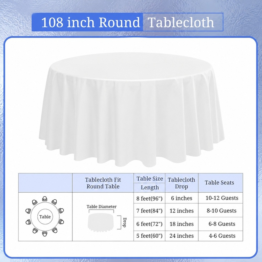 3 Pack 108 Inch Round White Polyester Tablecloths Wedding Banquet 108" NWOT